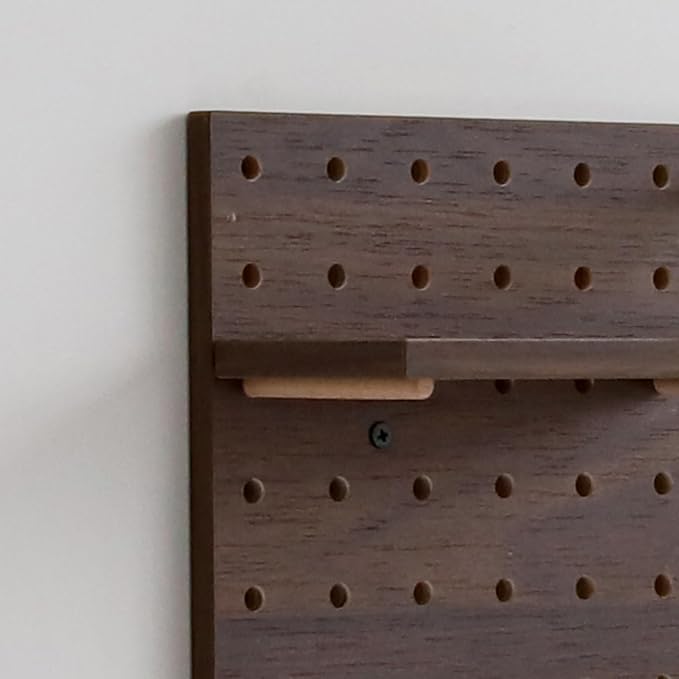Wooden Pegboard Modular Display Organization Storage Wall Hooks Shelf (Walnut Colored Finish-B-4) - Image 7