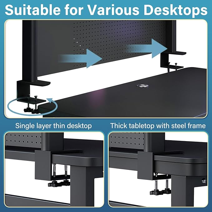 Clamp On Desk Pegboard Shelf, Black, 23.6in | Metal Desktop Organizer Hutch,Clamp-on Shelving System with 2 Shelves, Computer Desk Accessories,for Office, Dorm - Image 5