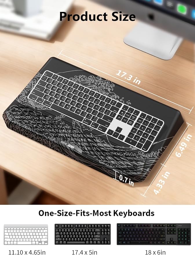 2-in-1 Ergonomic Keyboard Stand with Wrist Rest, Kanagawa Wave - Image 4