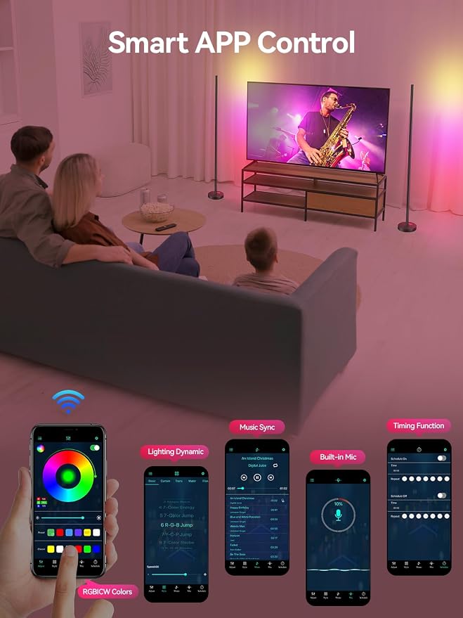 OIYN Smart RGBICW LED Corner Floor Lamp - 16 Million DIY Colors, 68+ Scenes, Music Sync, App & Remote Control, Color-Changing Ambient Lighting for Living Rooms, Bedrooms, and Gaming Rooms - Image 5