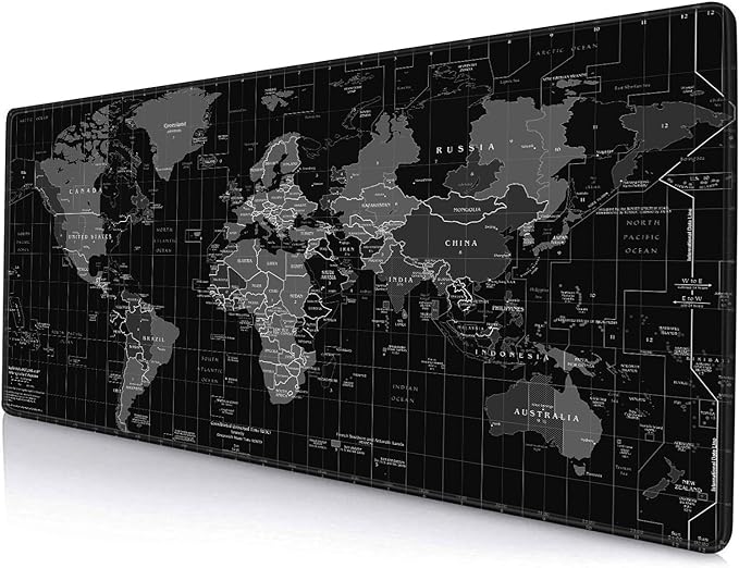 Large Gaming Mouse Pad with Stitched Edges, Desk Mat Extended Keyboard Pad, Non-Slip Rubber Base Desk Pad for Laptop, Office, Home, 31.5X11.8 inch Black World Map by SANWUMIAN