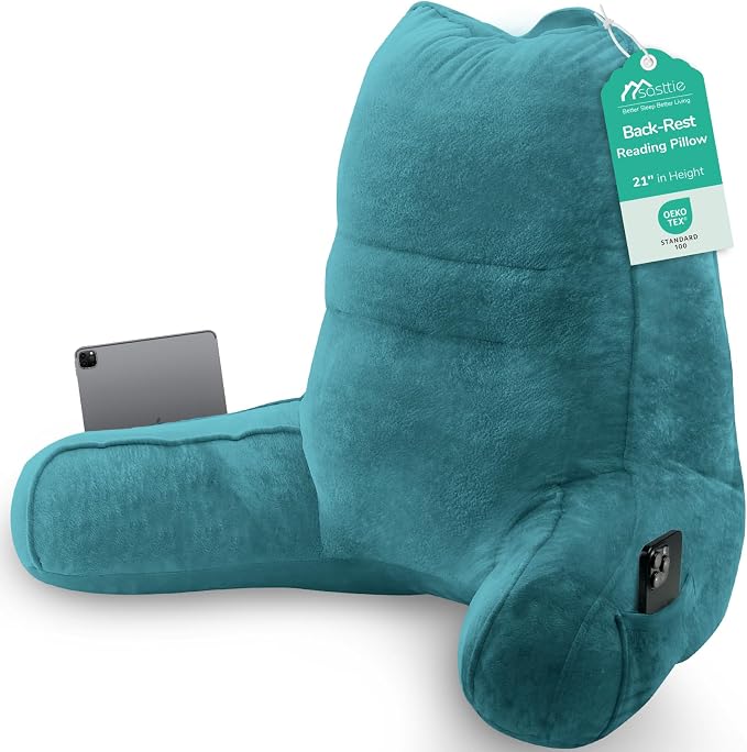 Sasttie Reading Pillow for Bed, Back Pillow for Sitting Up, Teal Blue by SASTTIE