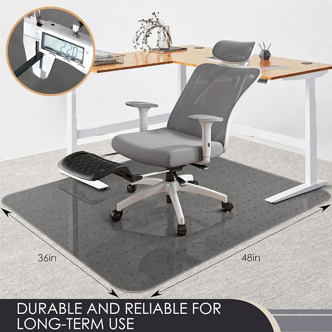 Kuyal Office Chair Mat for Carpet, Gray Heavy Duty Computer Chair Mat | 36''x48'', Under Desk Protector Carpeted Floors Mat, Easy Chair Movement,Ship Flat, Gray - Image 2