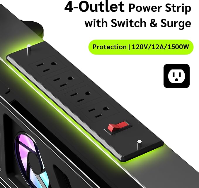 CABTE Computer Tower Stand with Charging Station and Cooling System - Image 3