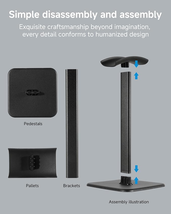 Headset Stand - Headphone Holder for Desk with Aluminum Hanger Compatible with All Over-Ear On-Ear Computer Xbox One PS5 PS4 PC Game Telephone Headsets (Black) - Image 6