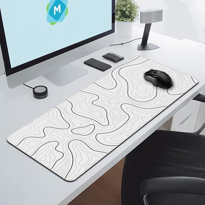 DIGSOM Mouse Pad Gaming, White with Black Topographic Line, 31.5x11.8in | XL Mouse mat, Smooth surface, Anti-slip rubber base, For keyboard and mouse, For home and office use - Image 4