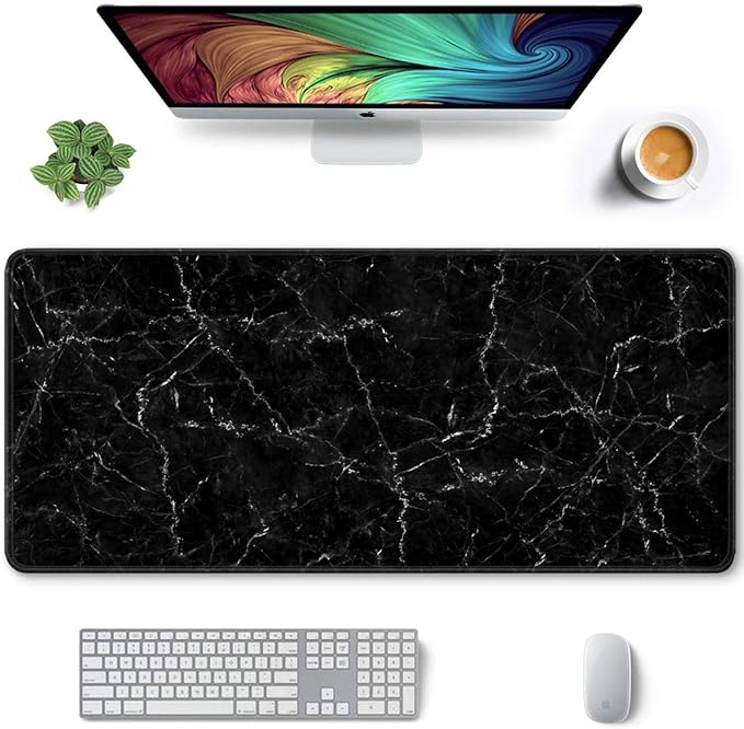 Auhoahsil Large Mouse Pad, Full Desk XXL Extended Gaming Mouse Pad 35" X 15", Waterproof Desk Mat with Stitched Edges, Non-Slip Laptop Computer Keyboard Mousepad for Office and Home, Marble Design by Auhoahsil