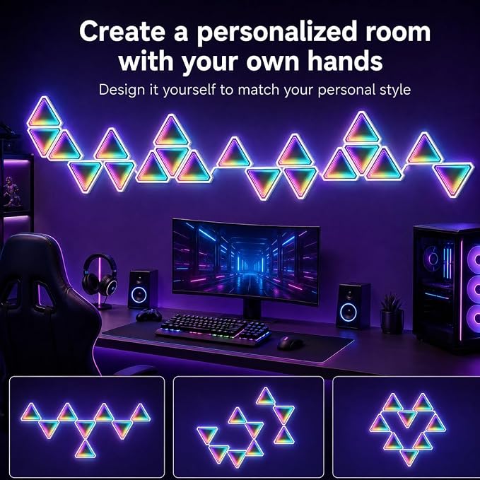 JSqianCH 8 Pack Triangle RGB LED Wall Lights, 3D Tunnel Effect Smart Light Panels with App, Remote and Music Sync, DIY Modular Gaming Lights for Bedroom, Game Room and Streaming Setup - Image 4