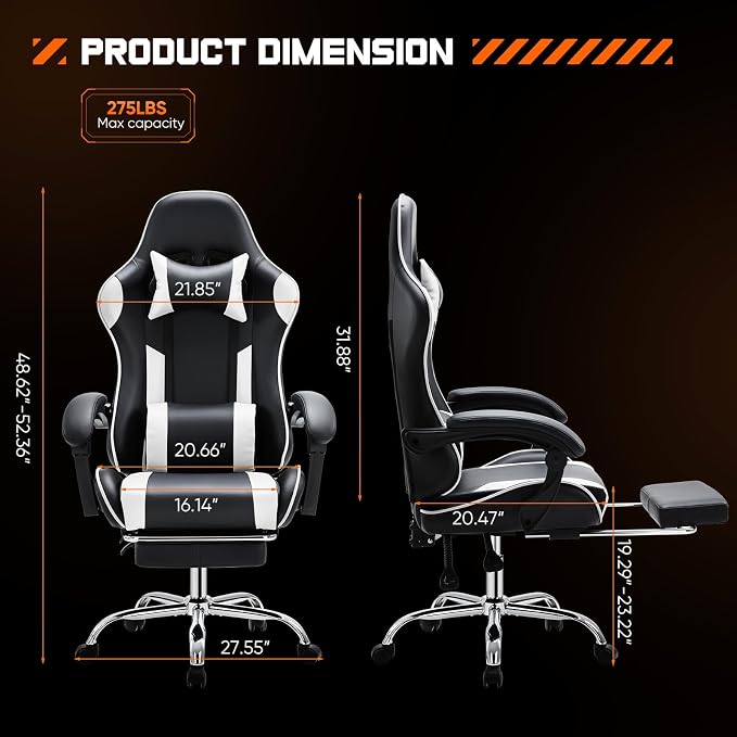 Sweetcrispy Gaming Chair, High Back Office Chair, Home Office | PU Leather Ergonomic, Adjustable Headrest Footrest, Linkage Armrest, Video Racing, White - Image 3