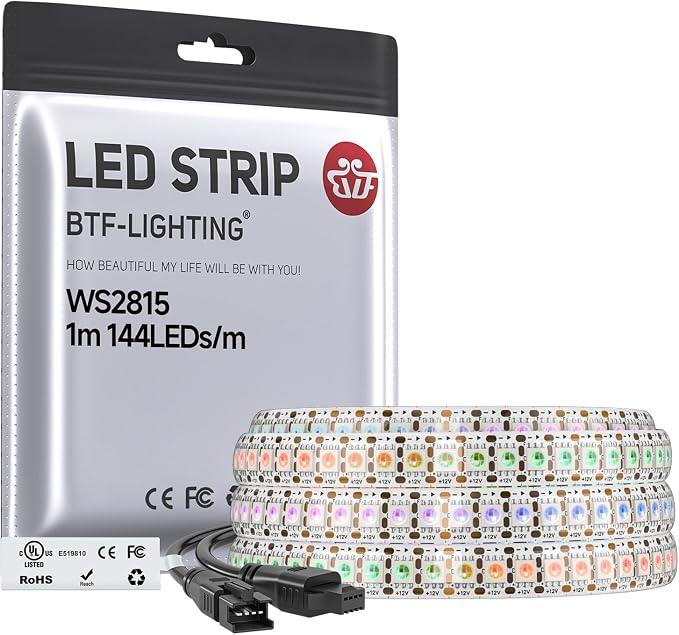 BTF-LIGHTING WS2815 LED Strip Light UL Listed 3.2FT 144 LED DC12V IP65 by BTF-LIGHTING
