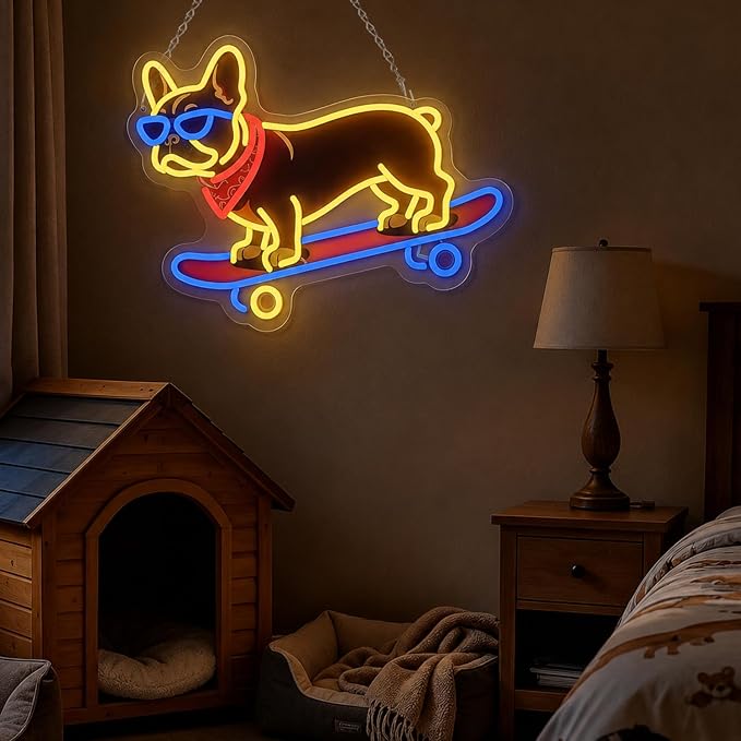 French Bulldog Skateboarding Neon Sign, Skateboard Dog Frenchie Wearing Glasses Neon Signs | Dimmable LED Bulldog Wall Art Decor | Frenchie Dog Lover Gifts - Image 5