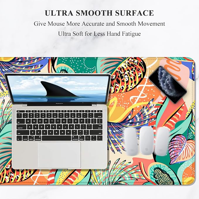 Auhoahsil Desk Mouse Pad, Large Gaming Mousepad, XXL Desk Pad, Extended Long Superior Micro-Weave Cloth Non-Slip Rubber Big Computer Mouse Mat for Gamer, Office & Home, 35" x 15", Tropical Leaves - Image 3