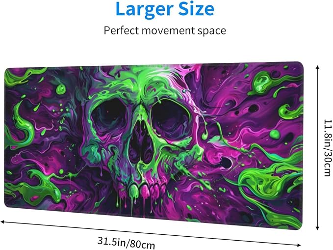 Gaming Mouse Pad Desk Pad,Extended Big Mouse Pad,31.5x11.8 Inch Long Computer Keyboard Mouse Mat Mousepad with 3mm Non-Slip Base and Stitched Edge for Gaming and Office… (Watercolor Skull 2) - Image 3