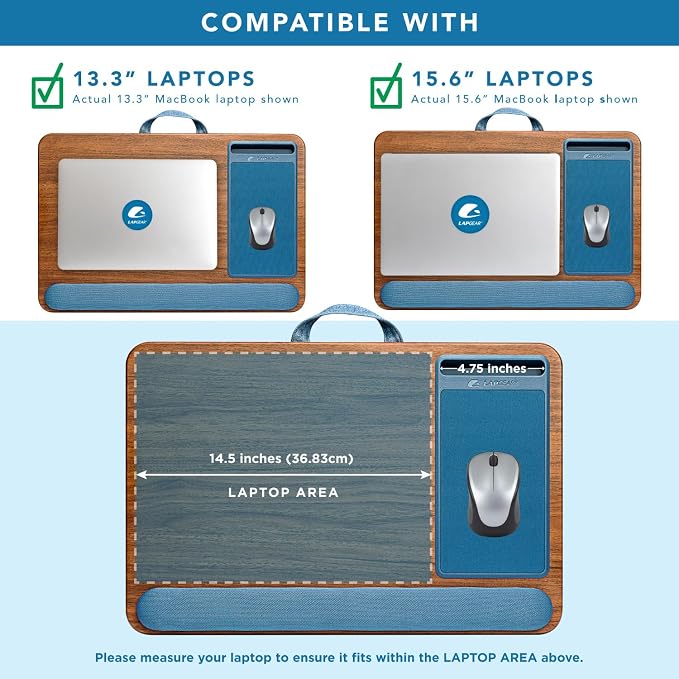LAPGEAR Home Office Pro Lap Desk - Espresso Blue, Fits 15.6” Laptops - Image 3
