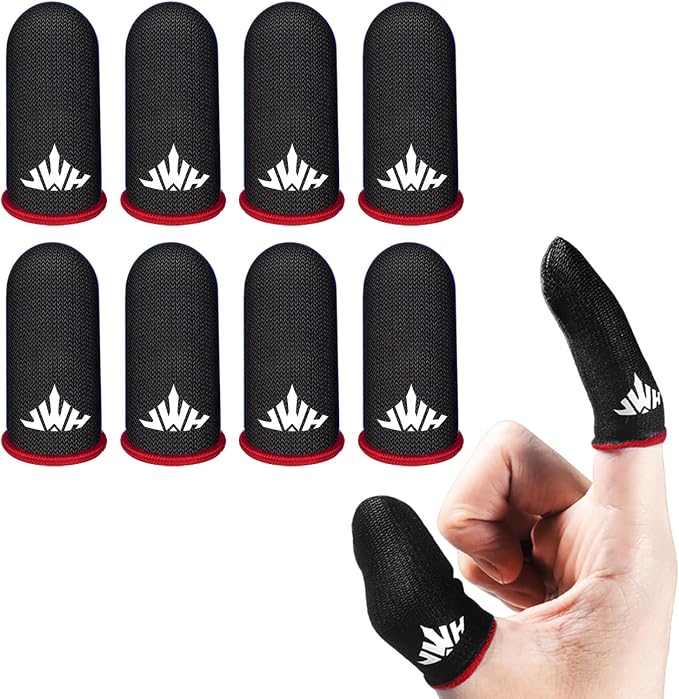 8 Pack Mobile Phone Gaming Thumb Sleeve,JWH Finger Cots for PUBG Gaming Glove,Red Edge​,0.3mm Superconducting Nanofibers,Anti-Skid,Silky and Sweat-Proof,Dedales Gamer profesionales guantes para by JWH