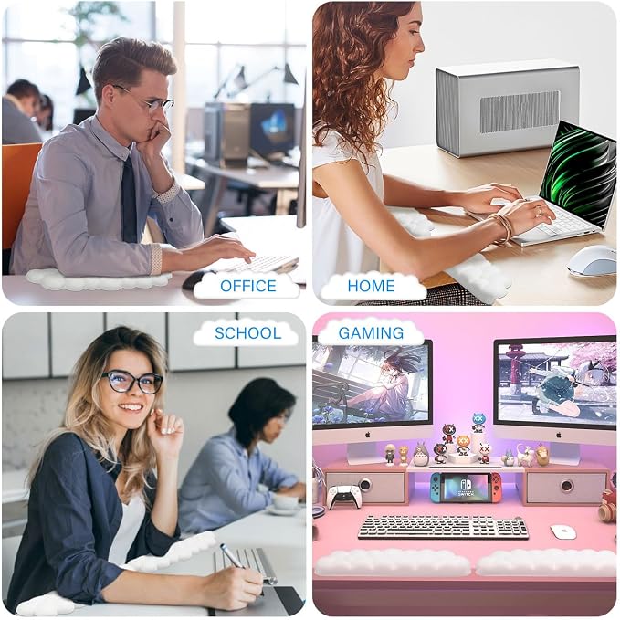 JIKIOU L-Shaped Desk Elbow Pad for Desk,Memory Foam Elbow Support Pad 2Pack | Massage Design, Cute Cloud Shape, Waterproof Leather Surface, Non-slip Rubber Base, Ergonomic Cushion for Pain Relief, White - Image 3