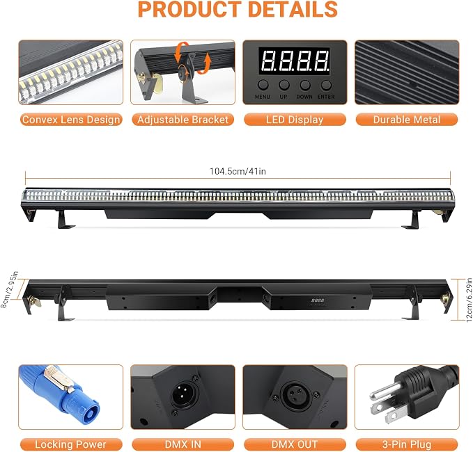 240W Stage Wash Light Bar - 448LEDs RGBWA DMX Light Bar by DMX Master-Slave Control 32 RGB & 12 White & 12 Amber Zones Chase Effects for Wedding Concert Music DJ Live Halloween Event Performance - Image 6