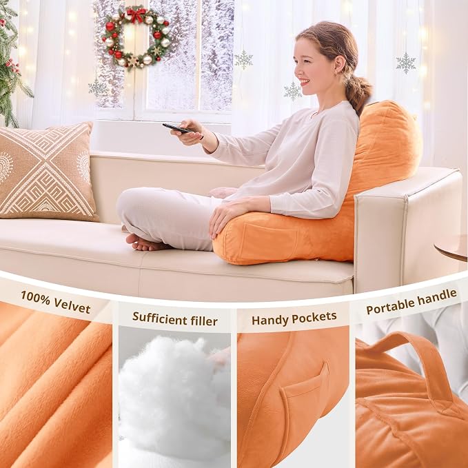 Sasttie Reading Pillow for Bed, Back Pillow for Sitting Up, Orange - Image 5