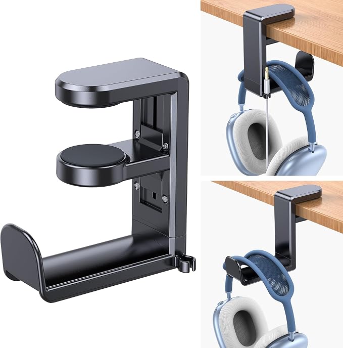 Coolpow Gaming Headphone Stand for Desk【360°Rotating】PC Headset Holder for Desk Hook Mount, Headset Stand Holder Clip Under Desk Headphone Hanger for Airpods Max, HyperX, Sennheiser All Headphone Size by Coolpow