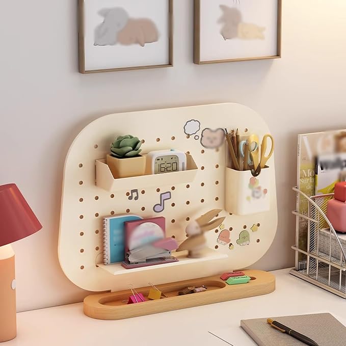 Desk Pegboard Gaming Desk Organizer Desk Back Panel, Solid Wood Base Pegboard, Storage Rack with Pegboard Hook, for Office Dormitory Home Desk(39.5 * 29.6cm) - Image 7