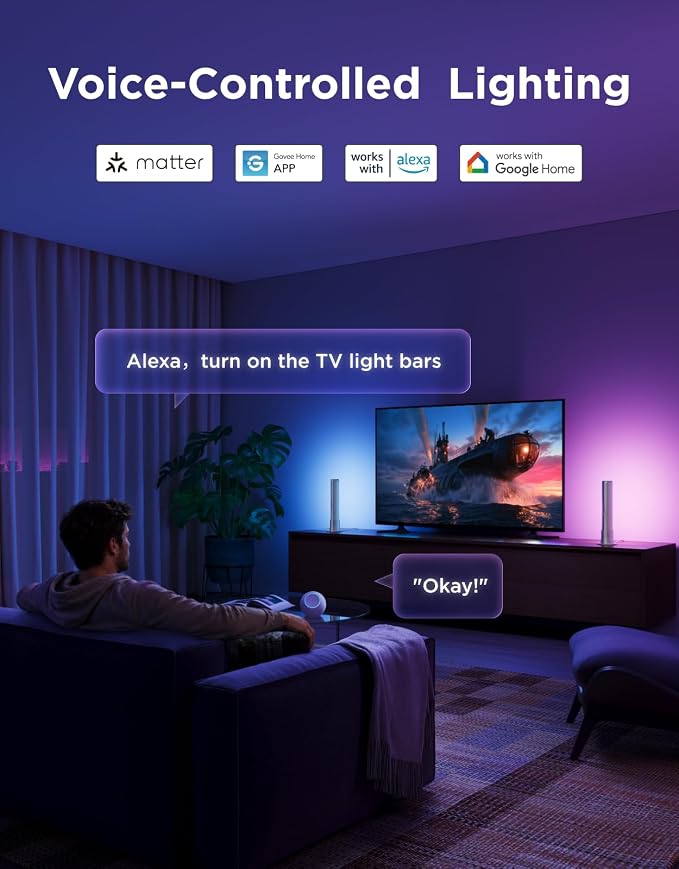 Govee Smart Light Bar, RGBICWW TV Lights for Living Room, Gaming, Silver - Image 5