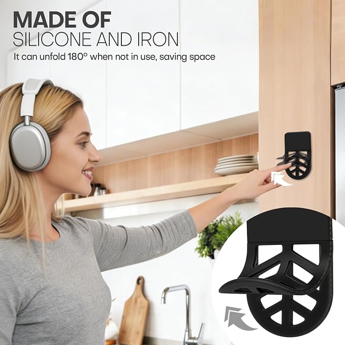 Wall Mount Headphone Stand, 2-in-1 Bendable Silicone Controller Holder, Adhesive Under Desk Hook for Gaming Office & Home, Fits All Headphones for PS5 Xbox Controllers - 1 Pack (Black/White) - Image 6