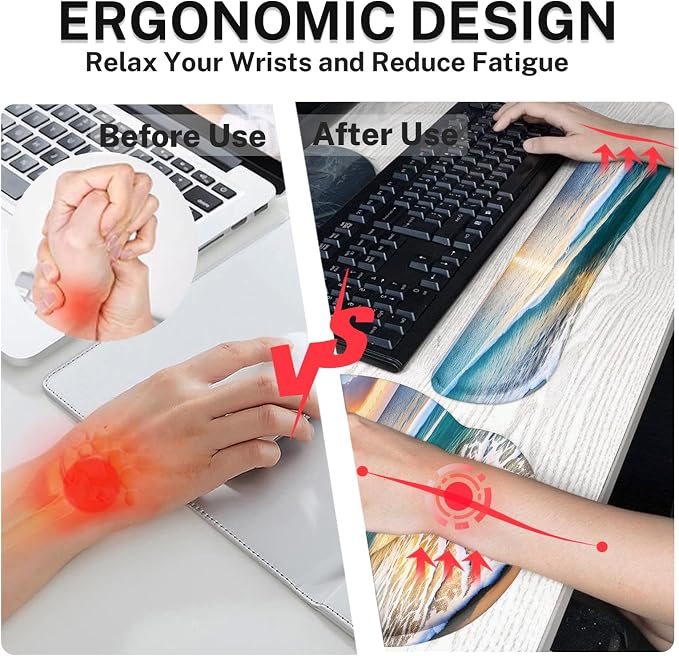 Britimes Ergonomic Mouse Pad Set with Wrist Rest, Beach Summer Sun - Image 5