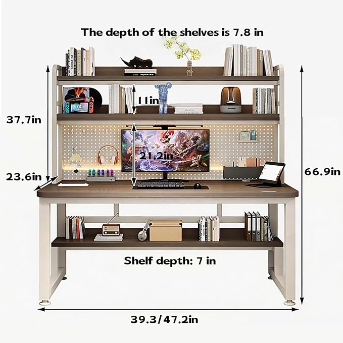 Gaming Desk with LED Lighting and Charging Station | 39 Inch Computer Desk With Hutch & Pegboard Organizer, USB-C Ports & Power Strip, Modern Workstation For Gamer Home Office - Image 2