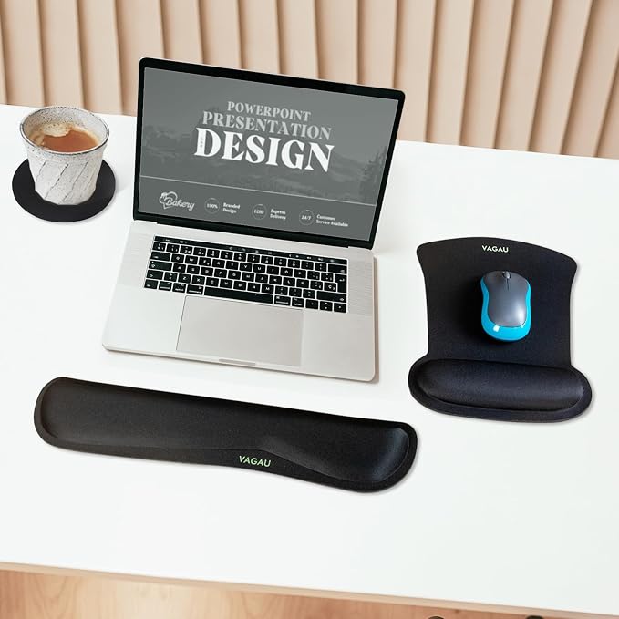 VAGAU Premium Keyboard Wrist Rest and Mouse Pad Wrist Support | Ergonomic Memory Foam Set for Office, Laptop, Mac, Computer and Gaming, Comfortable Typing &Wrist Pain Relief - Image 2
