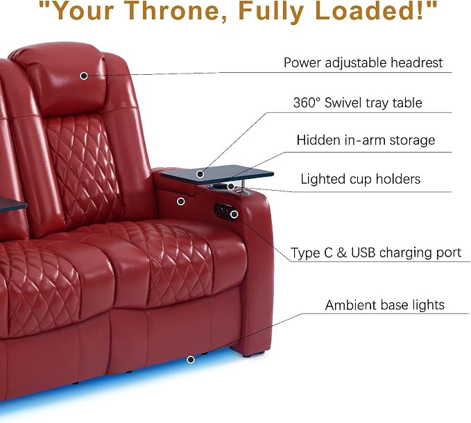 comfiroom Top-Grain Leather Home Theater Seating, Dual-Motor Power Recliner - Image 5