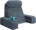 Reading Pillow for Adults, Back Pillow for Bed Sitting Up, Backrest Pillow for Sitting in Bed, Detachable Arms with Built-in Cup & Phone Caddy (Dark Gray-Corduroy, 19 INCH) by ASAWESLING