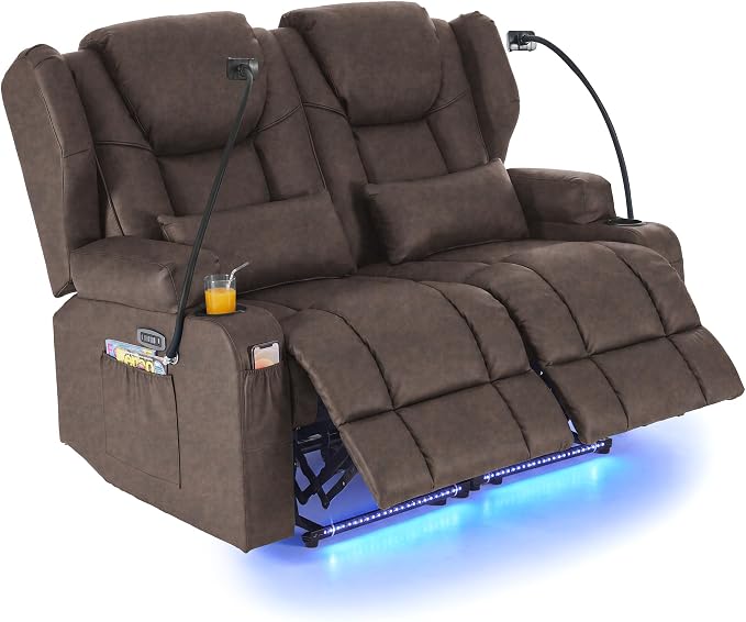 Redlife Power Loveseat Recliner Sofa with Blue LED Base Lights by Redlife