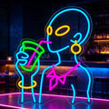 Drinking Neon Signs for Wall Decor, Boho Figure LED Wall Art for Home Bar Decor, USB Dimmable Neon Lights, Housewarming, Birthday, Christmas Gift (Alien Blue) by Tailedi