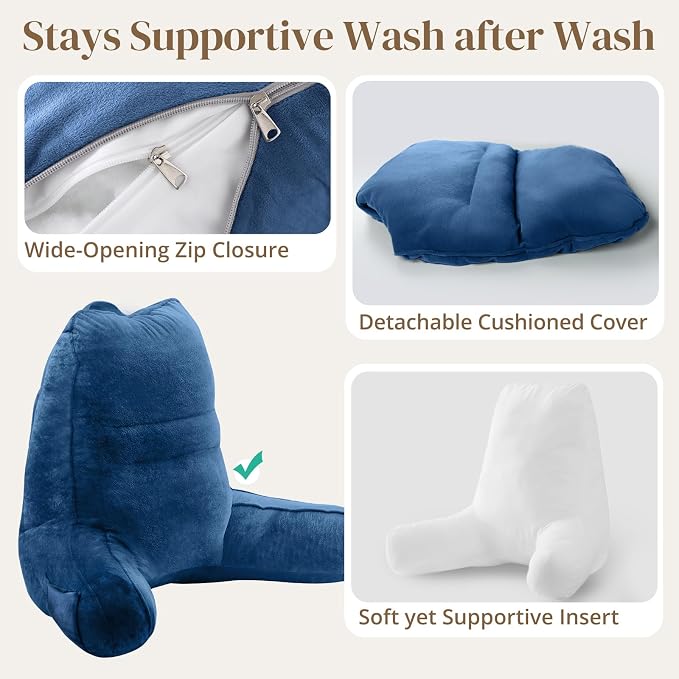 Sasttie Reading Pillow for Bed, Back Pillow for Sitting Up, Navy - Image 6
