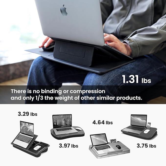 PUNCUBE Portable Lap Desk -Ultra Slim&Compact Laptop Desk in Sleek Design with Retractable Mouse Pad, Adjustable Stand, Expandable Surface, and Heat Protection for Laptops and Tablets (Blonder Brown) - Image 4