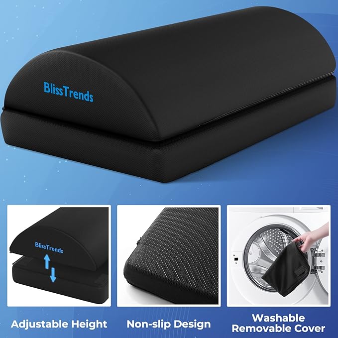 BlissTrends Foot Rest Under Desk, Foot Stool with 2 Adjustable Heights | Comfortable Footrest with Washable Cover for Car,Home and Office to Relieve Back,Lumbar,Knee Pain(XX-Large, Black) - Image 4