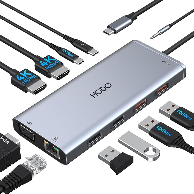 USB C Docking Station Dual Monitor for HP,Laptop Docking Station 3 Monitors by HODO