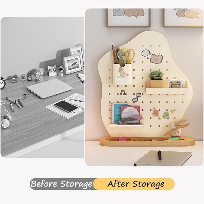 Desk Pegboard Gaming Desk Organizer Desk Back Panel, Solid Wood Base Pegboard, Storage Rack with Pegboard Hook, for Office Dormitory Home Desk(33.2 * 39.4cm) - Image 6
