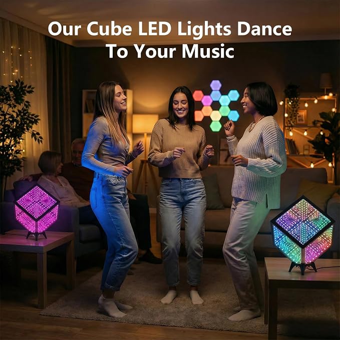 Infinity Hyper Cube LED Table Lamp - Infinity Mirror Light with 100+ Patterns, Music Sync, App Control, Night Light for Gaming, Party, Living Room, Bedroom Light Display and More (5 Inches) - Image 5