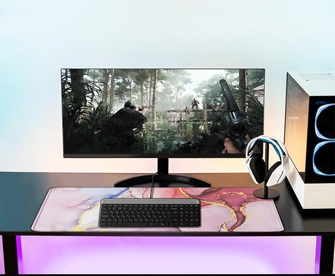 Extra Large Mouse Pad 31.5 x 11.8 in, Gaming Mousepad with Stitched Edges, Premium Microfiber Cloth Surface, Waterproof Non-Slip Base Keyboard Desk Mat for Home Office Gaming, Marble Pink - Image 6