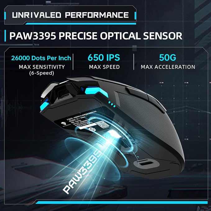Machenike Wireless Gaming Mouse,26,000 DPI,PAW3395 Sensor,RGB Backlit,Ergonomic Design,6 Programmable Buttons,Long Battery Life,Ultra-Lightweight,White Gaming Mice Compatible with PC, Mac - Image 2