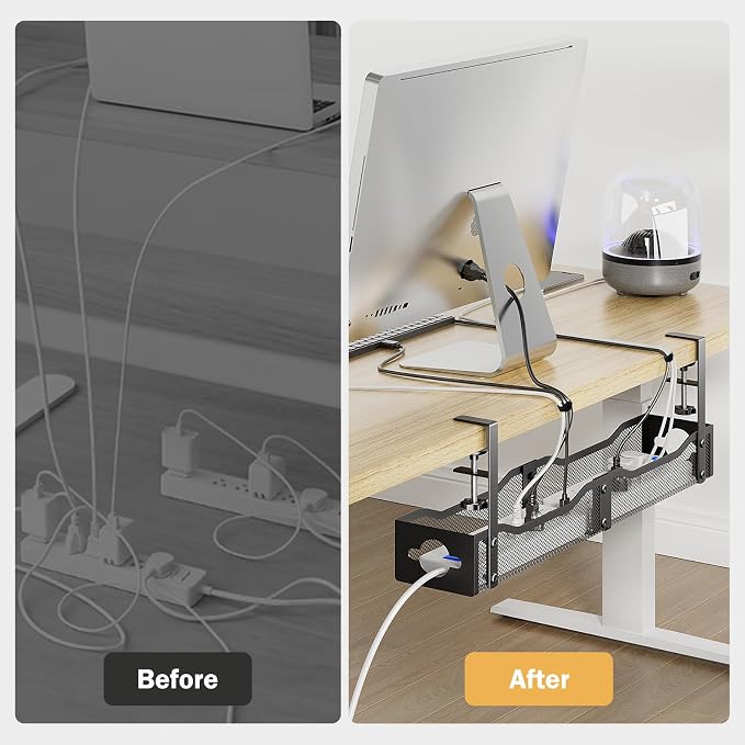 DELAMU 25'' Upgraded No Drilling Under Desk Cable Management Tray, Black - Image 3