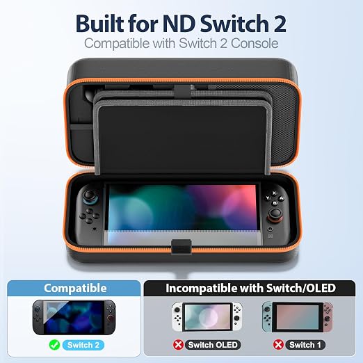 OIVO Carrying Case Compatible with 2025 Nintendo Switch, Portable Switch 2 Travel Carry Case Fit for Joy-Con 2 & Adapter, Hard Shell Protective Pouch Bag with 24 Game Slots, Orange - Image 2