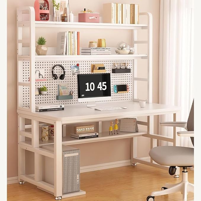 Pegboard Wall Organizer Panels.Modern Industrial Computer Desk with Storage Shelves & Pegboard - Stylish Home Office Workstation for Study, Writing, Gaming & Productivity，（White，39in） - Image 8