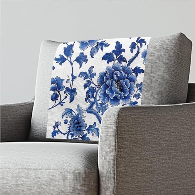Recliner Headrest Protector - Celadon Flower Branch Print Couch Chair Breathable Waterproof Cover with Anti-Slip Base & Fixing Nails, Machine Washable for Home/Office Chair by ZCFYGDX