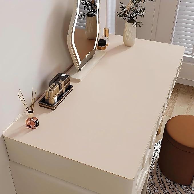 Bloss Extra Large Leather Desk Mat 47.2" x 24" Non-Slip Dressing Table Cover Protector, Waterproof Student Study Desk Mat, PU Leather Computer Writing Desk Pad for Home Office and Decor - Beige - Image 2