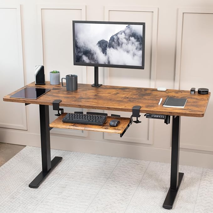 VIVO Small Keyboard Tray, Under Desk Pull Out with Extra Sturdy C Clamp Mount System, 20 (26 with Clamps) x 11 inch Slide-Out Platform Drawer, Rustic Vintage Brown Top, Black Frame, MOUNT-KB05ES-N - Image 9