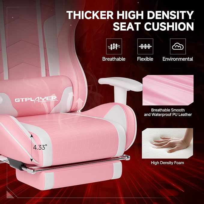 GTPLAYER Gaming Chair,Gamer Chair with Bluetooth and Adjustable Backrest,Seat Height Adjustable Computer Chairs with 3D Armrests,Video Game Chair with Footrest Speakers (Pink) - Image 7