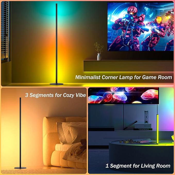Corner Floor Lamp 2 Pack, 55" Minimalist Standing Lamp with Remote Control, Music Sync 16 Million Colors, Warm White Ambient Lighting, Color Changing LED Corner Lamp for Living Room Bedroom Gaming - Image 8