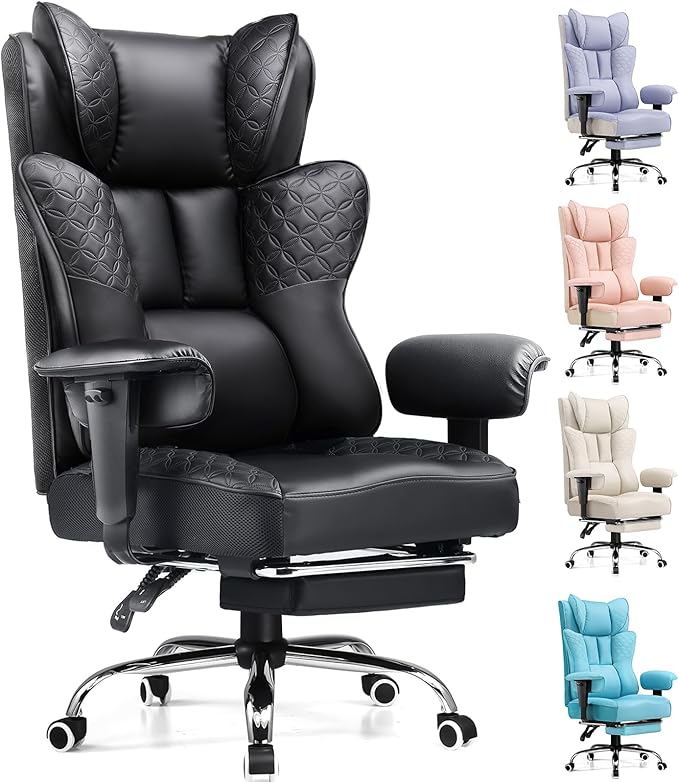 GTPLAYER Big and Tall Office Chair Wide Ergonomic Gaming Chair with Deluxe Embossing Designed Leather with Foot Rest,150°Reclining Adjustable Soft Armrests Pocket Spring Back Support and Pillow by GTPLAYER